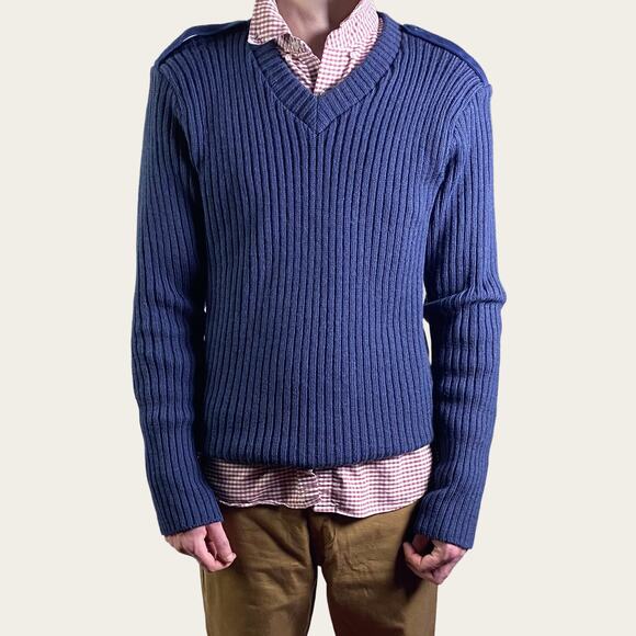 Blue Gray Military Pullover Wool Military Tactical Ribbed Sweater Sz M/L - Picture 2 of 9